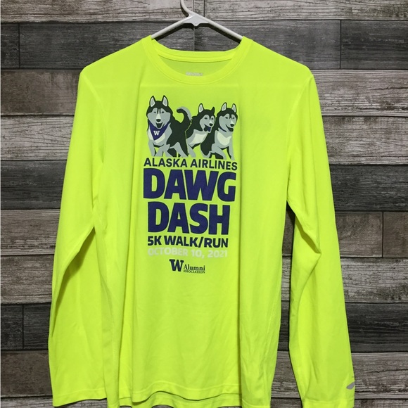 Brooks Long Sleeve Shirt Men’s S Neon Yellow UW Huskies Dawg Dash 2021 - Picture 4 of 7
